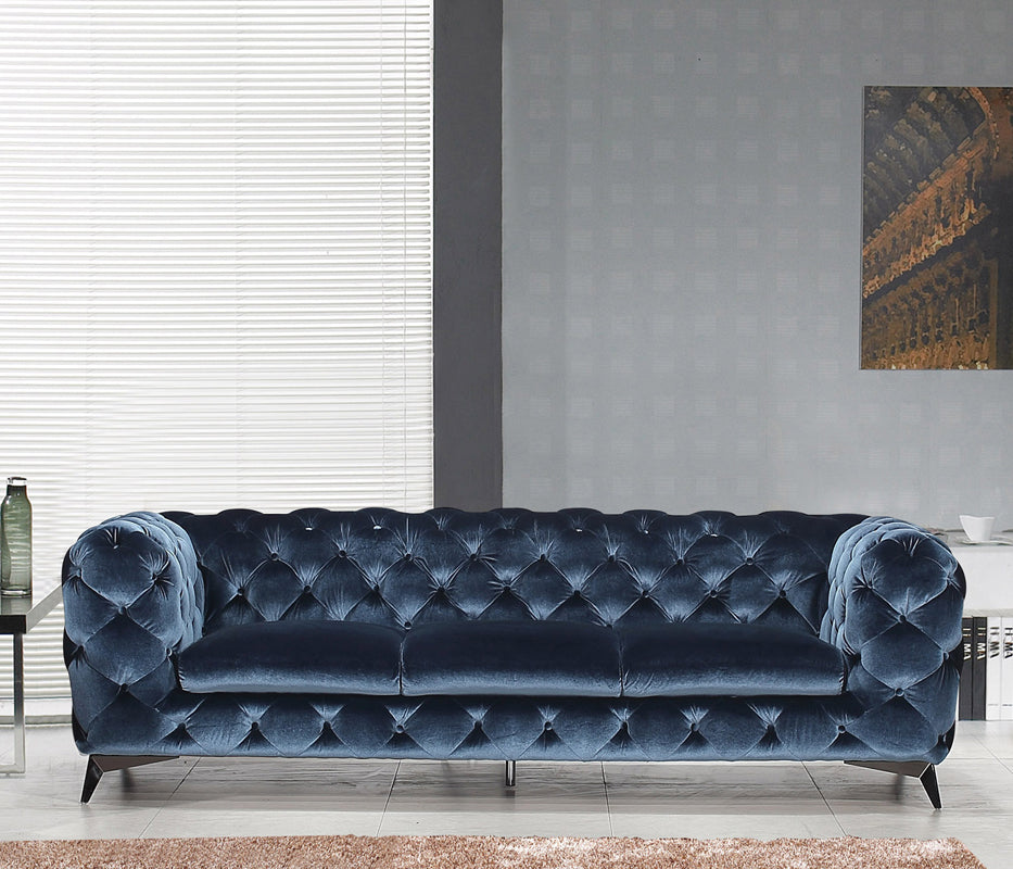 Divani Casa Delilah Modern Blue Fabric Sofa