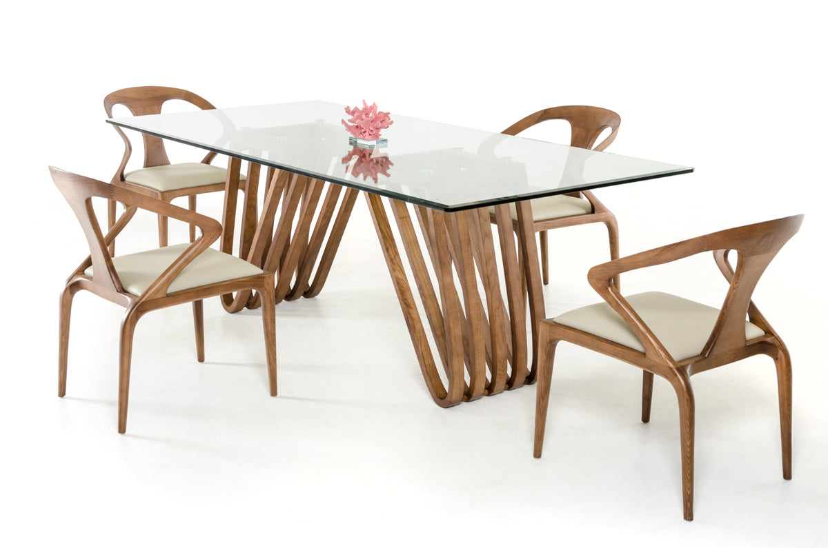 Modrest Draper Contemporary Walnut & Glass Dining Table