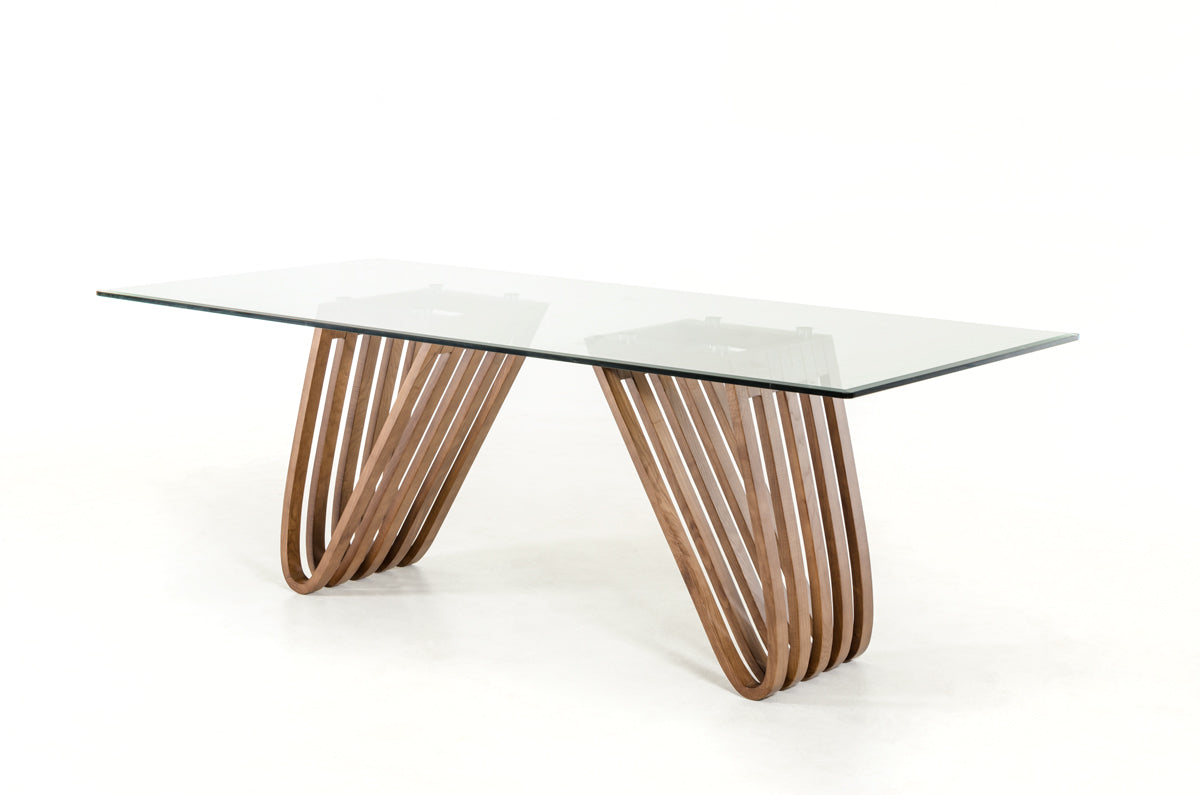 Modrest Draper Contemporary Walnut & Glass Dining Table