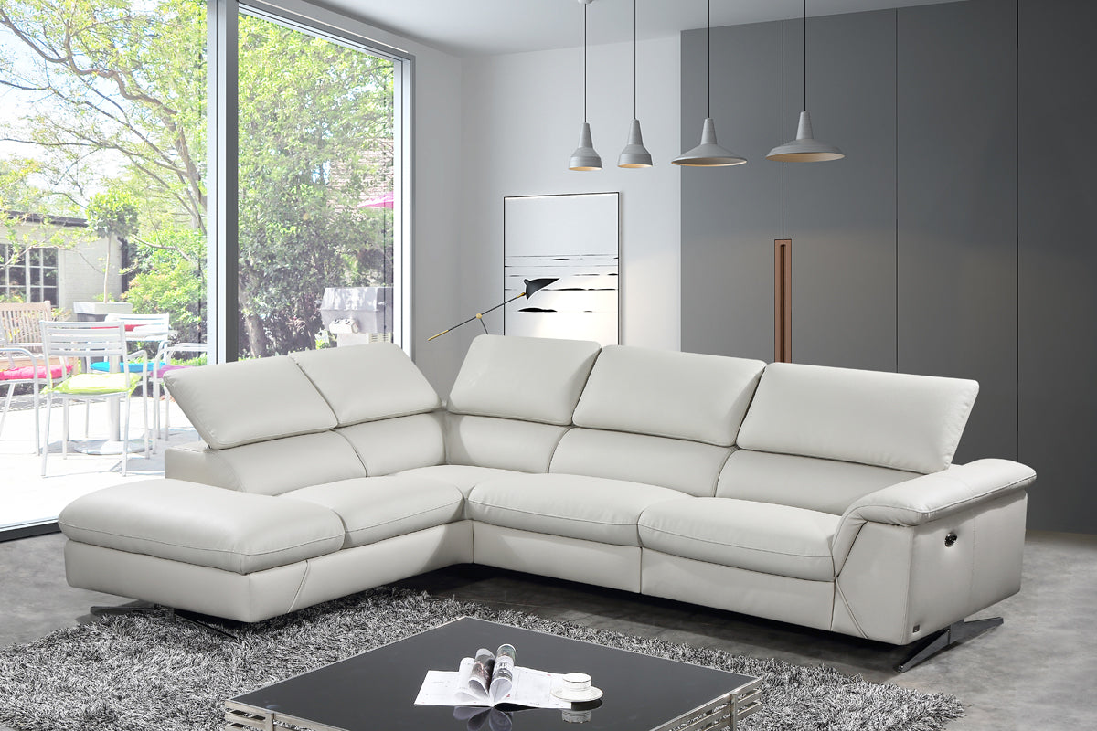 Divani Casa Maine - Modern Light Grey Eco-Leather Left Facing Sectional Sofa with Recliner
