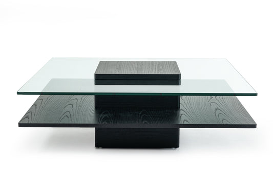 Modrest Emulsion - Modern Black Oak Glass Coffee Table