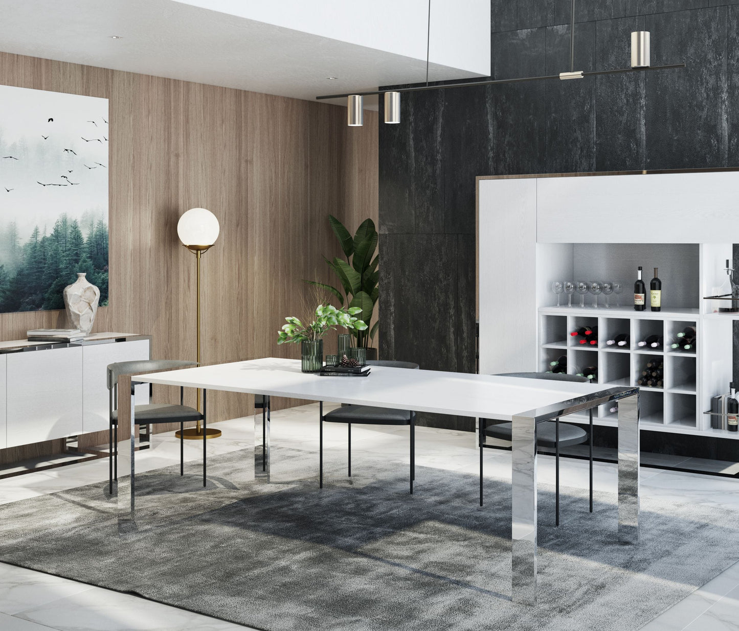 Modrest Fauna - Modern White High Gloss & Stainless Steel Chrome Dining Table