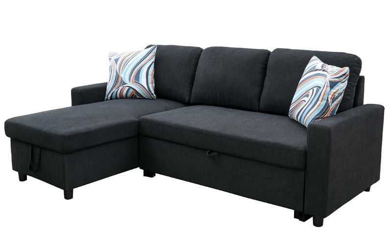 Black Flannel Sectional with Storage Chaise