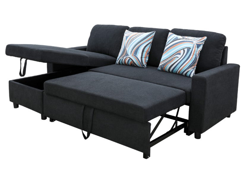 Black Flannel Sectional with Storage Chaise