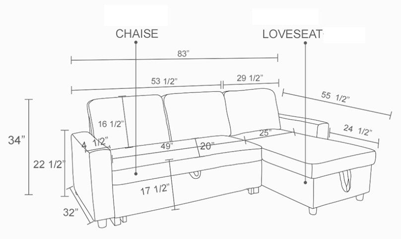 Black Flannel Sectional with Storage Chaise