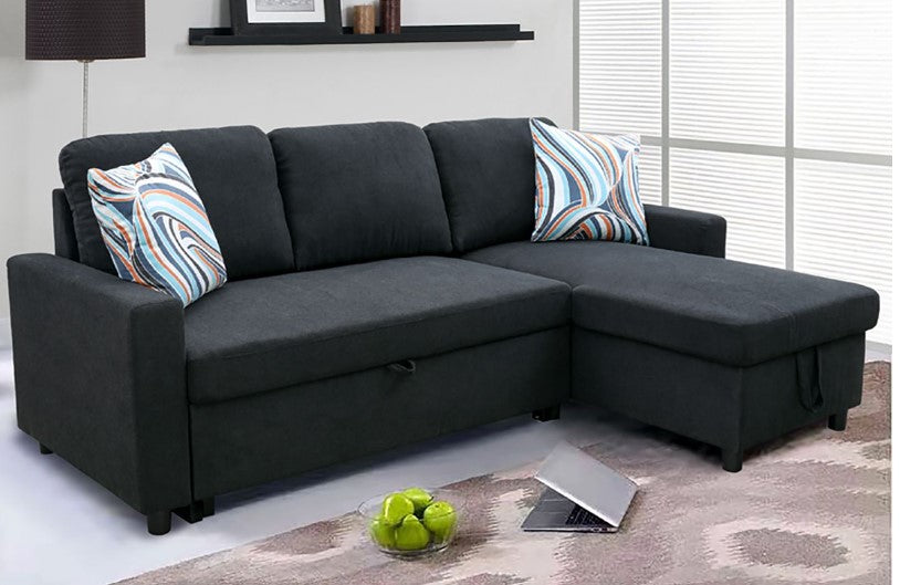 Black Flannel Sectional with Storage Chaise