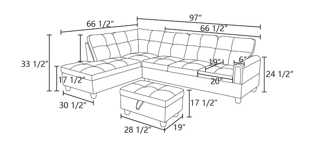 Green Flannel Sectional with Storage Ottoman