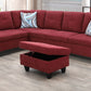 Red Flannel Sectional with Storage Ottoman