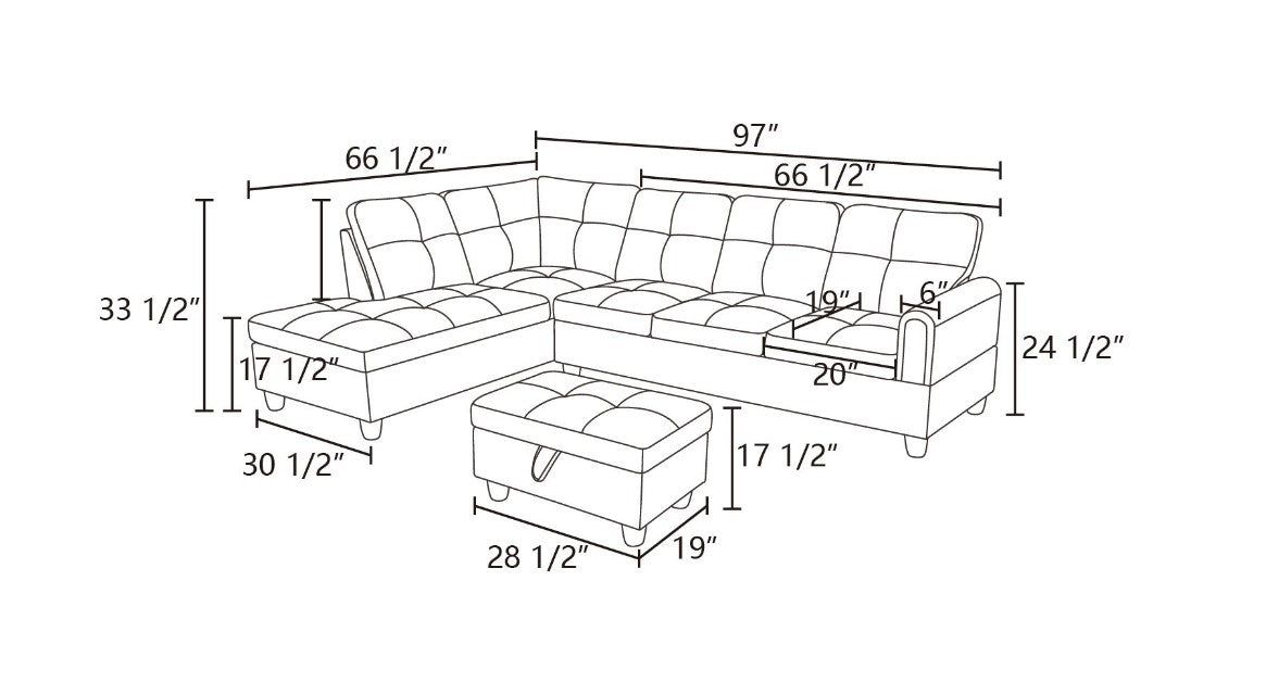 Red Flannel Sectional with Storage Ottoman