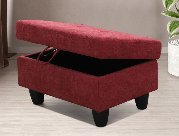 Red Flannel Sectional with Storage Ottoman