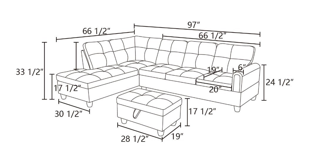 Dark Grey Fabric Sectional with Storage Ottoman