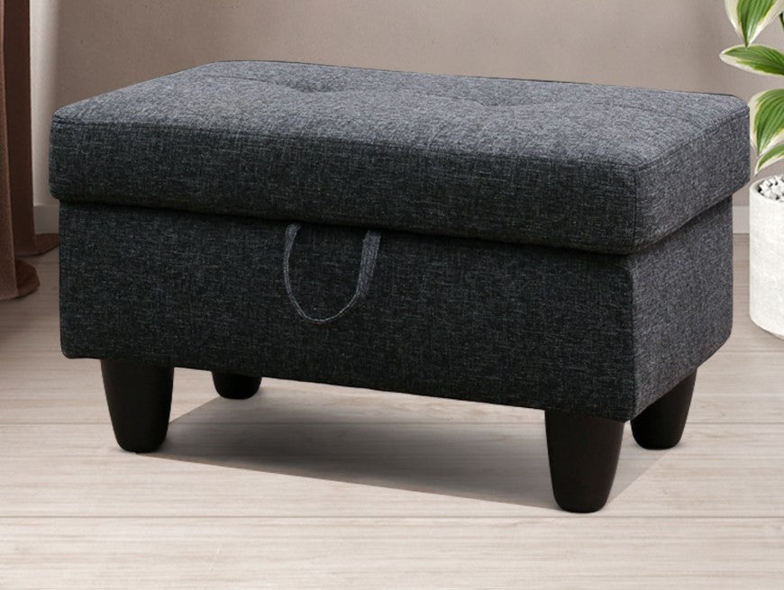 Dark Grey Fabric Sectional with Storage Ottoman