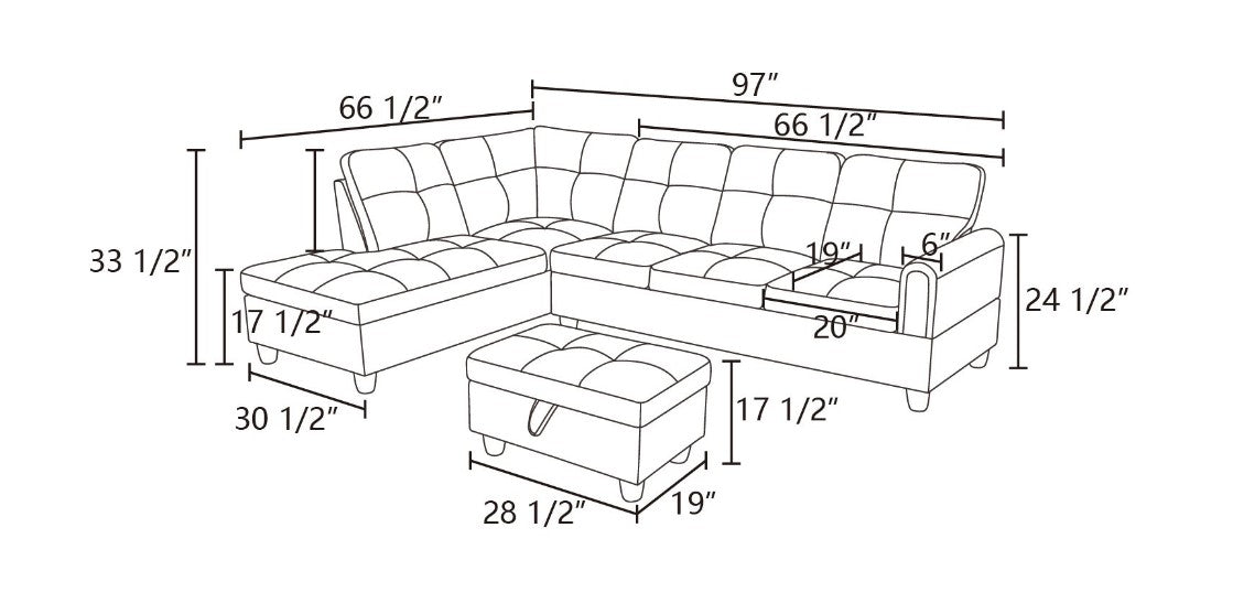 Grey Fabric Sectional with Storage Ottoman