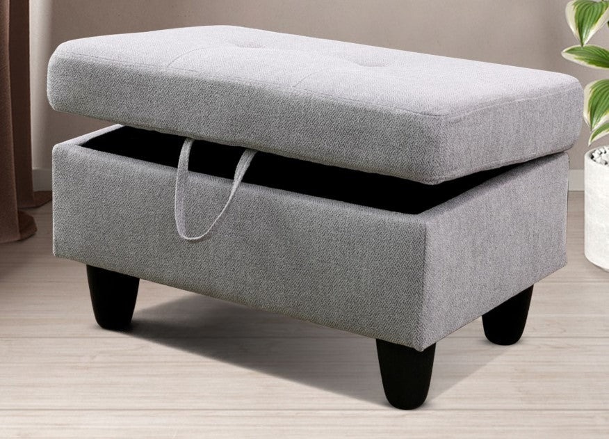 1- Light Grey Flannel Sectional with Storage Ottoman