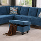 Blue Flannel Sectional with Storage Ottoman