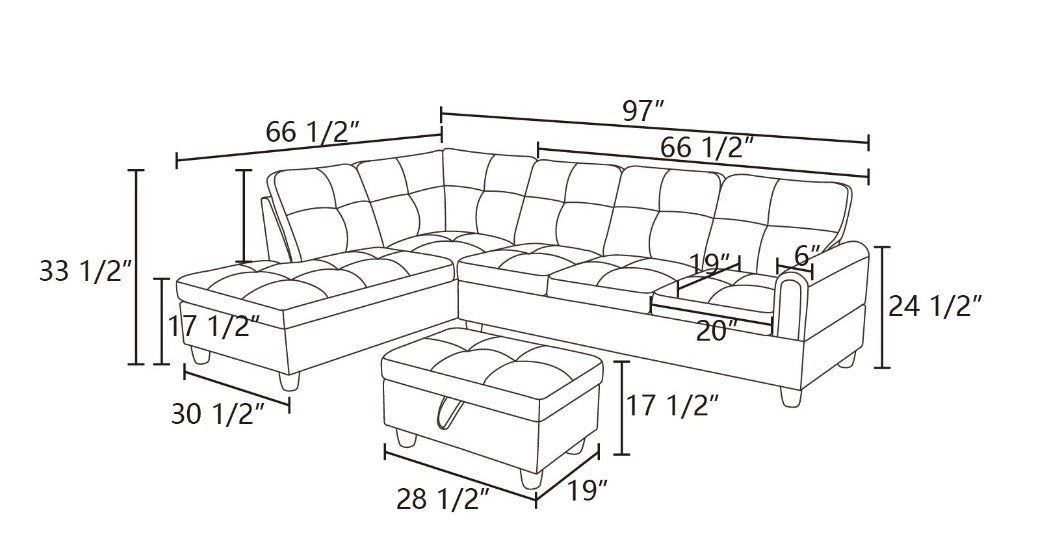 Blue Flannel Sectional with Storage Ottoman