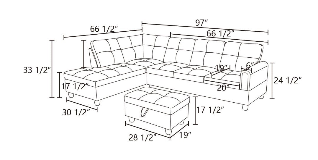 Brown Faux Leather Sectional with Storage Ottoman