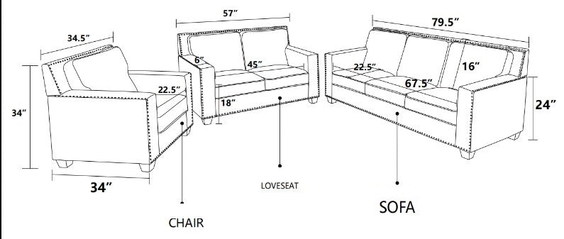 Blue Linen Sofa set (set of 3)