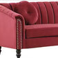 Round Arm 3-Piece Velvet Rectangular Sectional Sofa in Red