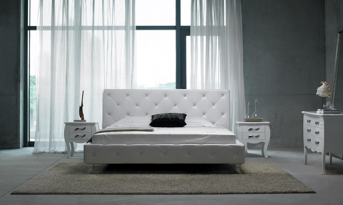 Modrest Monte Carlo - White Leatherette Modern Twin Bed with Crystals