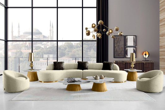 Divani Casa Frontier - Glam Beige Fabric Curved Sectional Sofa