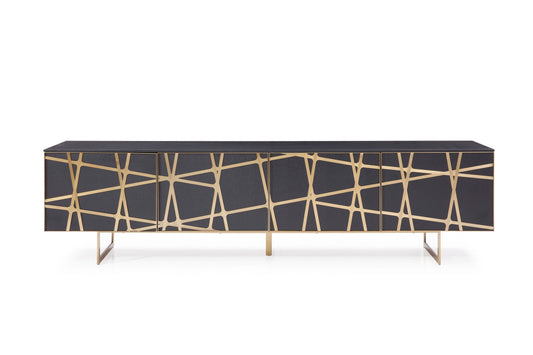 Modrest Kilson - Modern Black Oak & Champagne Gold TV Stand