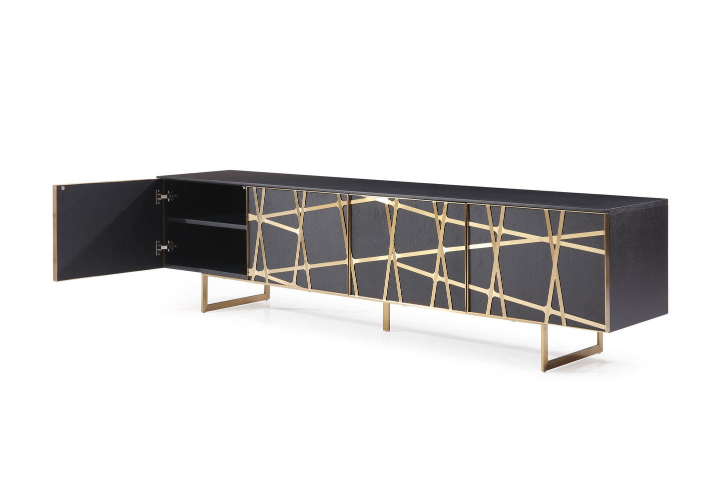 Modrest Kilson - Modern Black Oak & Champagne Gold TV Stand