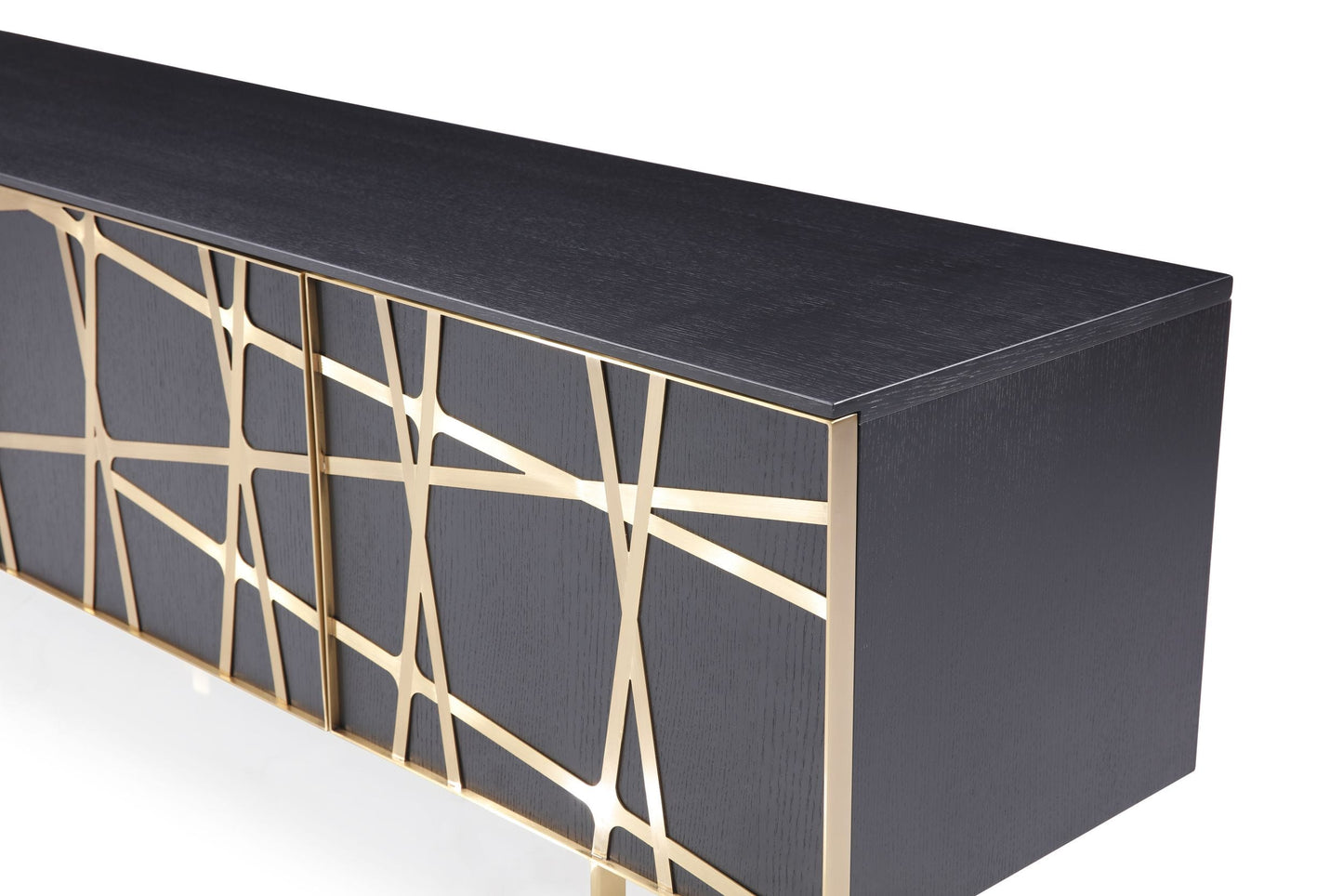 Modrest Kilson - Modern Black Oak & Champagne Gold TV Stand