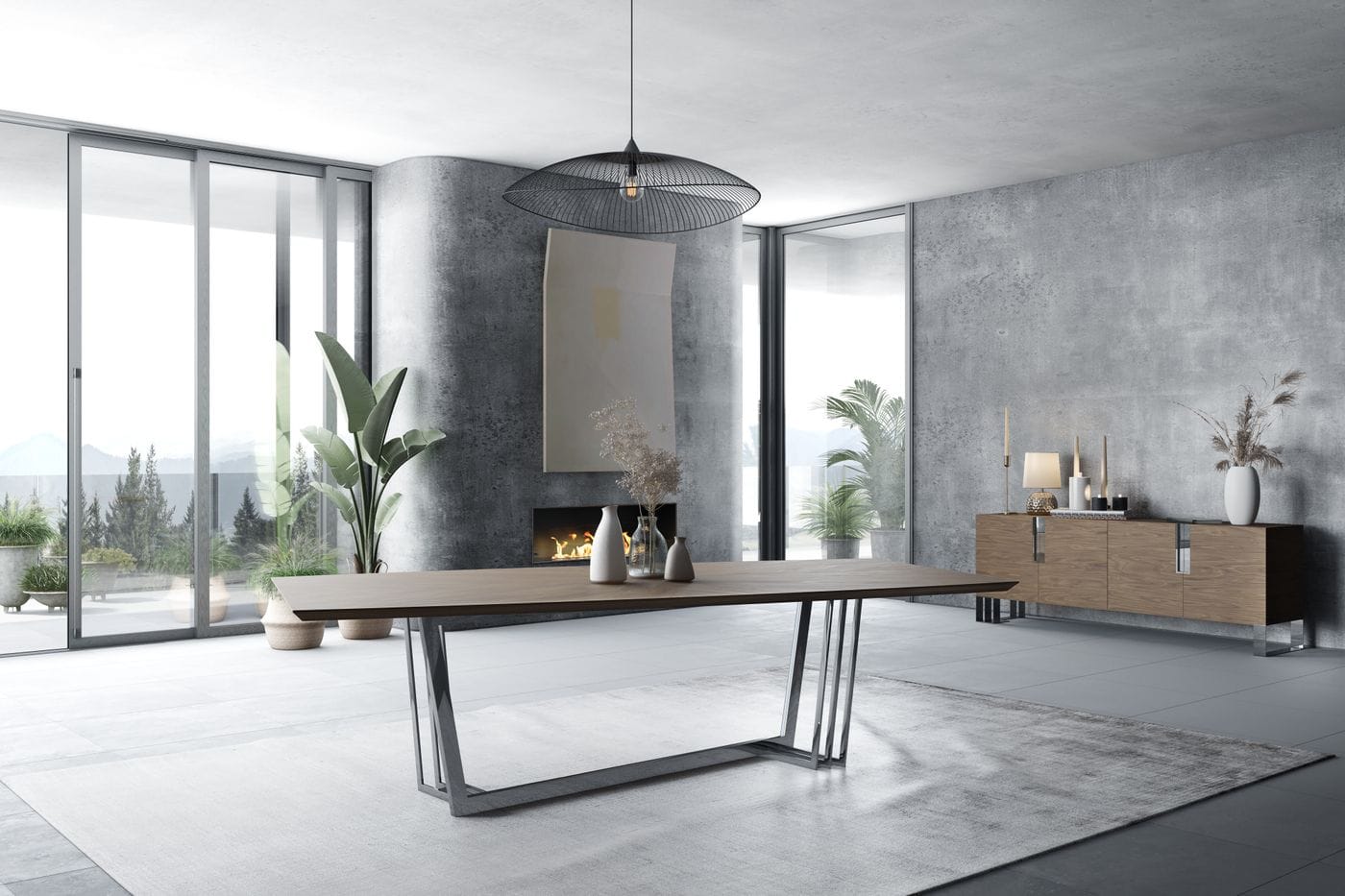 Modrest Gilroy - Modern Walnut & Stainless Steel Dining Table