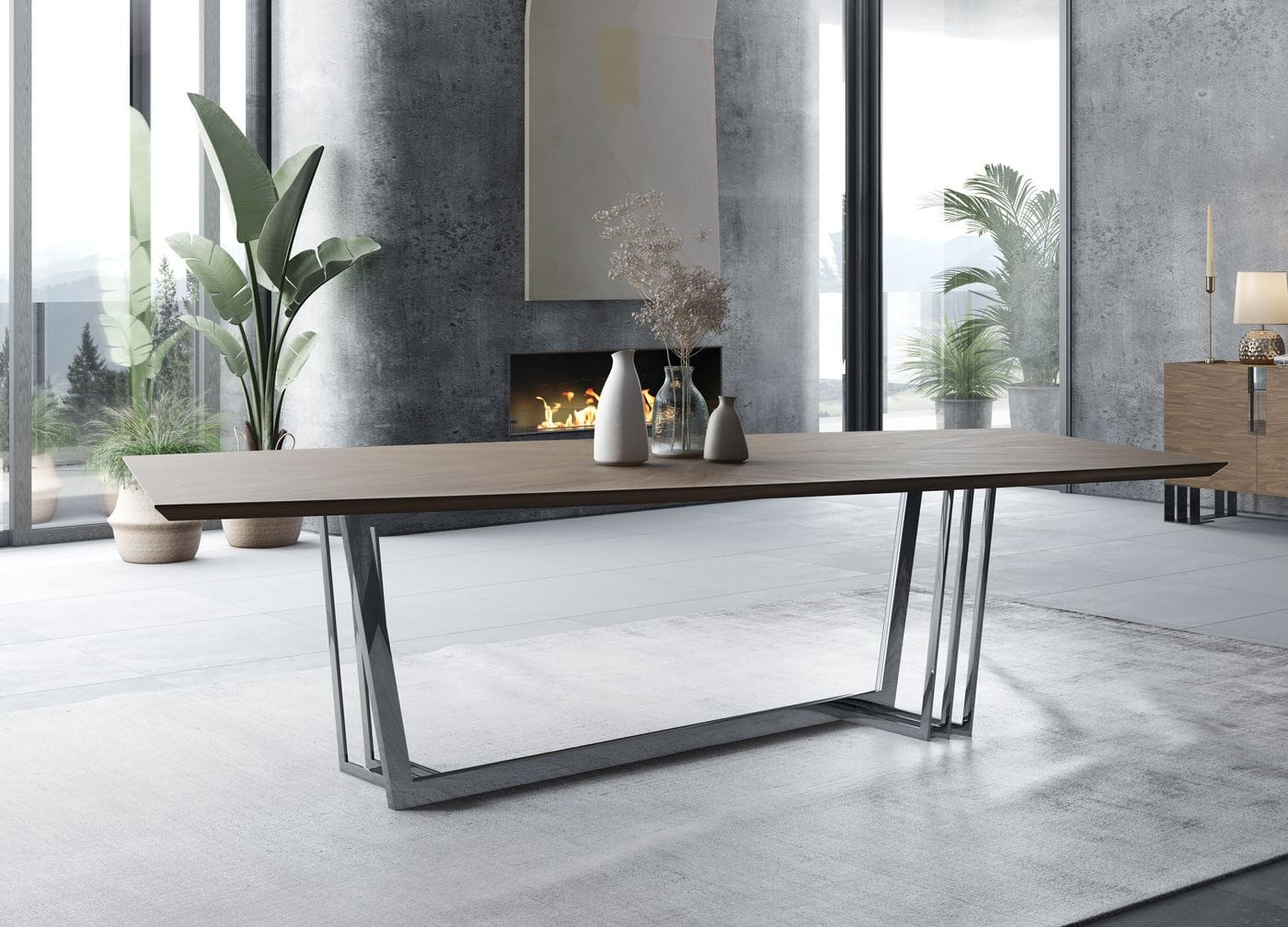 Modrest Gilroy - Modern Walnut & Stainless Steel Dining Table