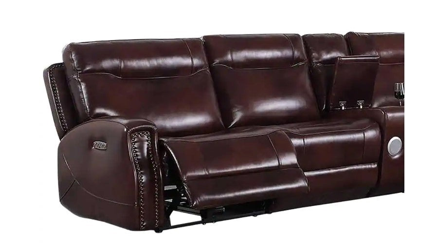 Brown Genuine Leather Power Recliner Sectional