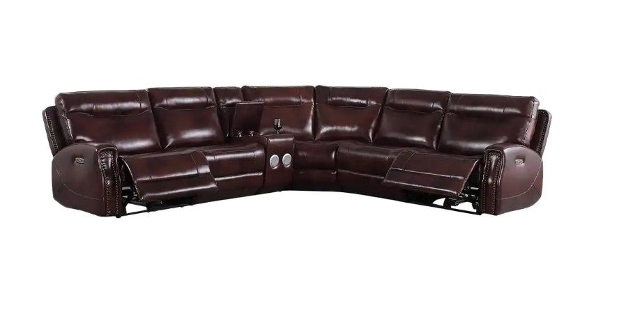 Brown Genuine Leather Power Recliner Sectional