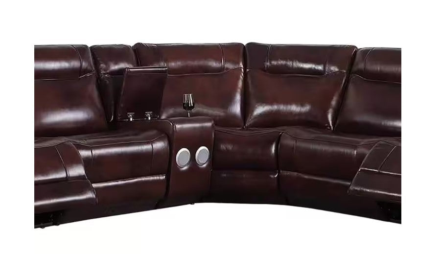 Brown Genuine Leather Power Recliner Sectional