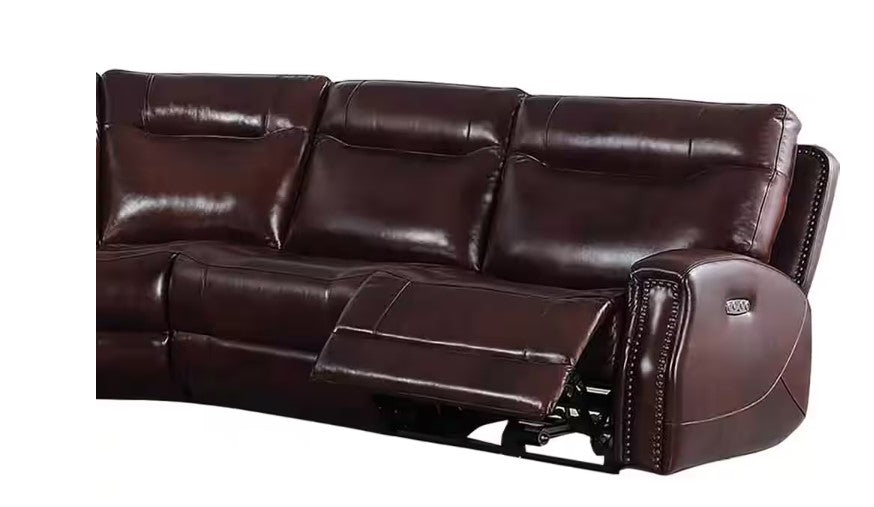 Brown Genuine Leather Power Recliner Sectional