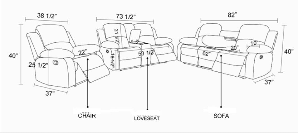 Denim Style Recliners (set of 3)