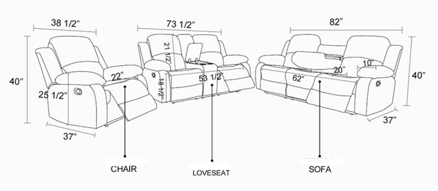 Black Faux Leather Recliners (set of 3)