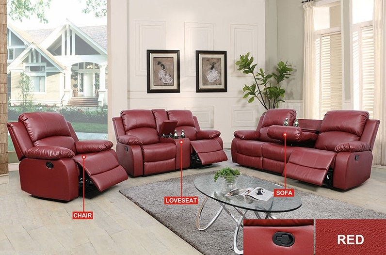 Red Faux Leather Recliners (set of 3)