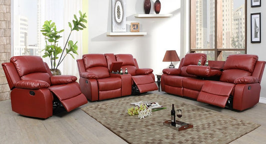 Red Faux Leather Recliners (set of 3)