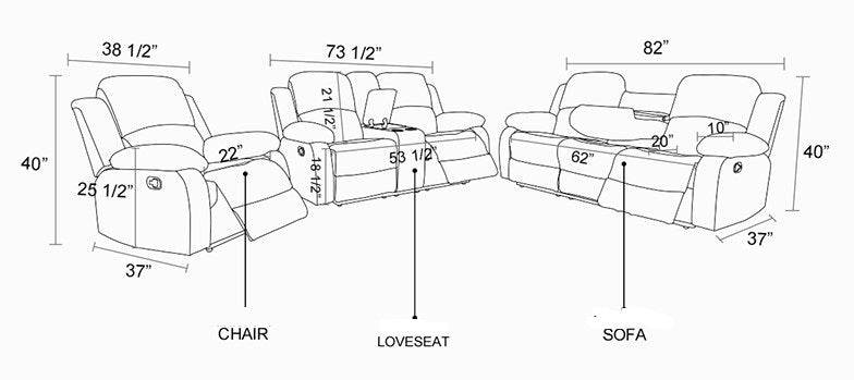 Red Faux Leather Recliners (set of 3)