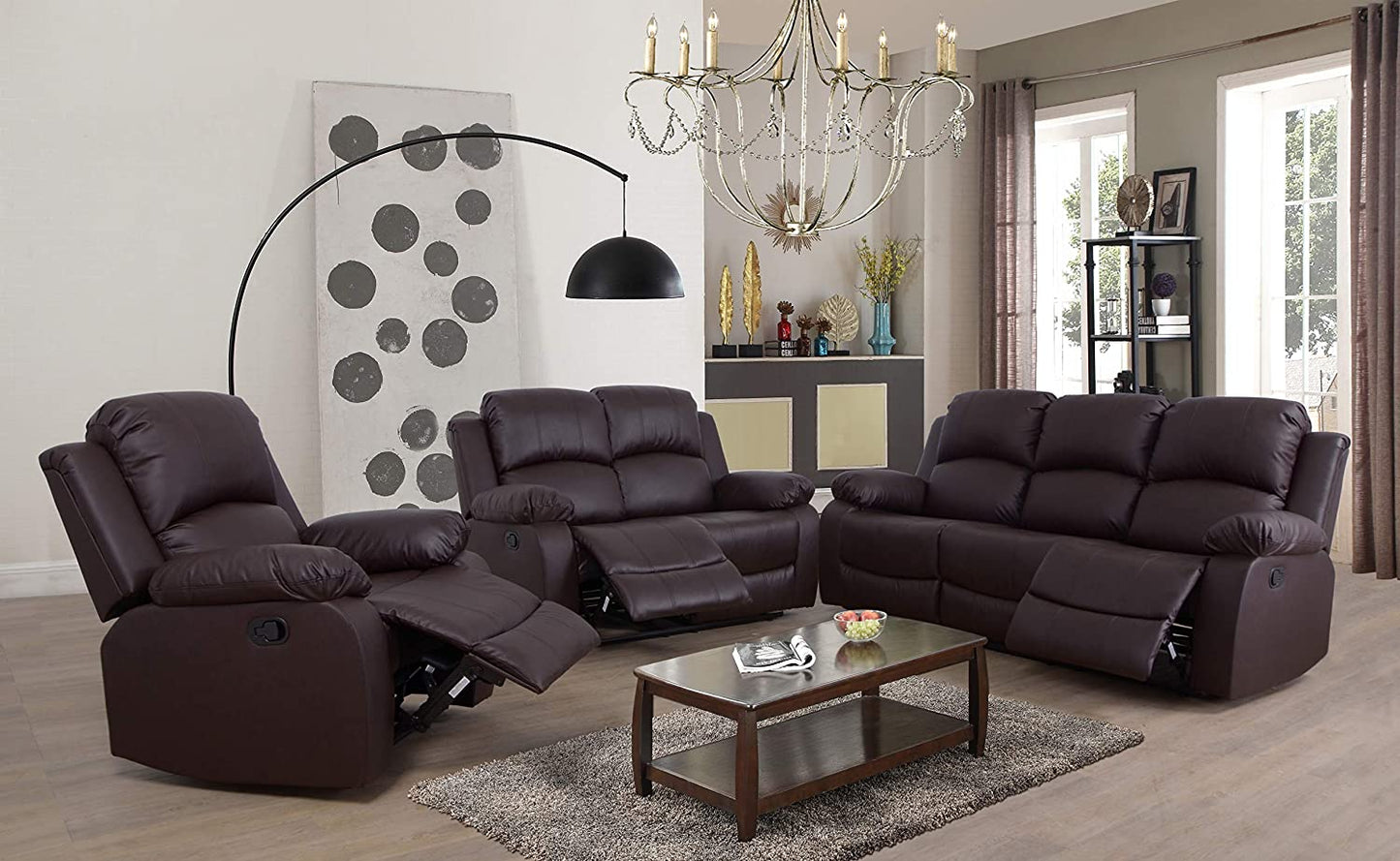 3 Pieces Brown Bonded Leather Recliners