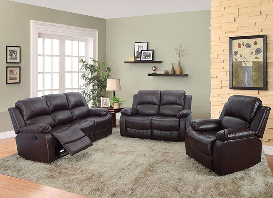 3 Pieces Brown Bonded Leather Recliners