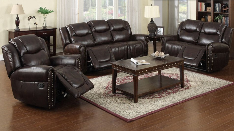 Faux Leather Sofa Recliners Set Brown (set of 3)