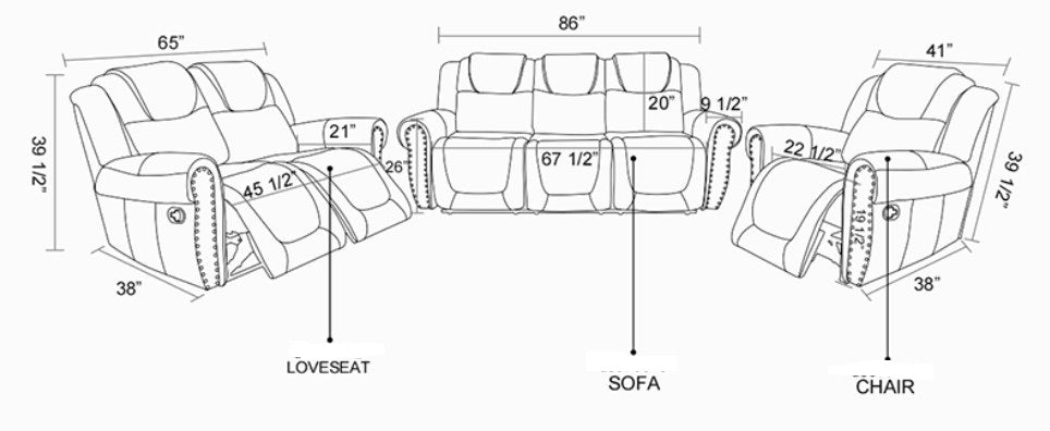 Faux Leather Sofa Recliners Set Brown (set of 3)