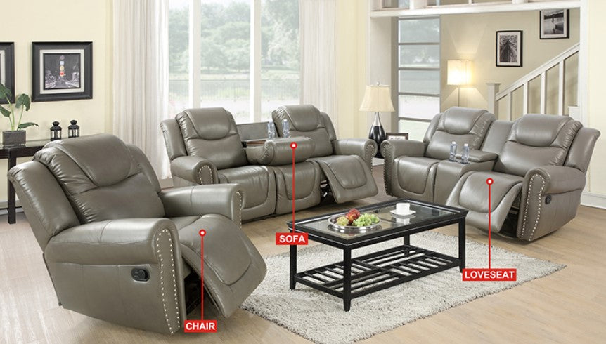 Grey Faux Leather Recliners (set of 3)