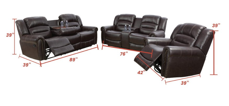 Brown Faux Leather Recliners (set of 3)