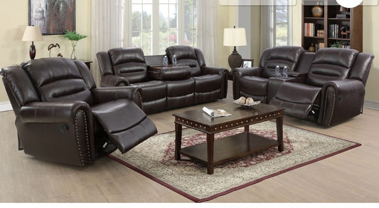 Brown Faux Leather Recliners (set of 3)