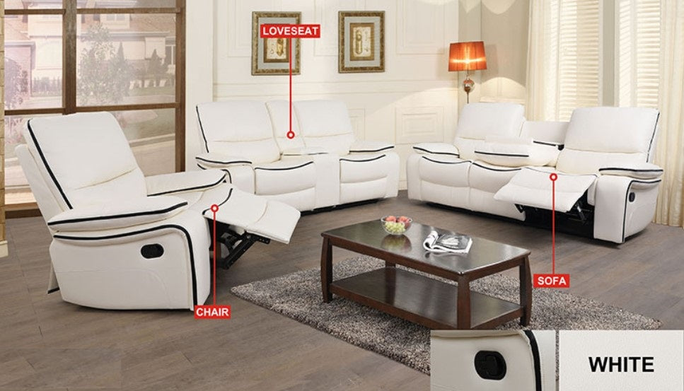 White Bonded Leather Recliners (set of 3)