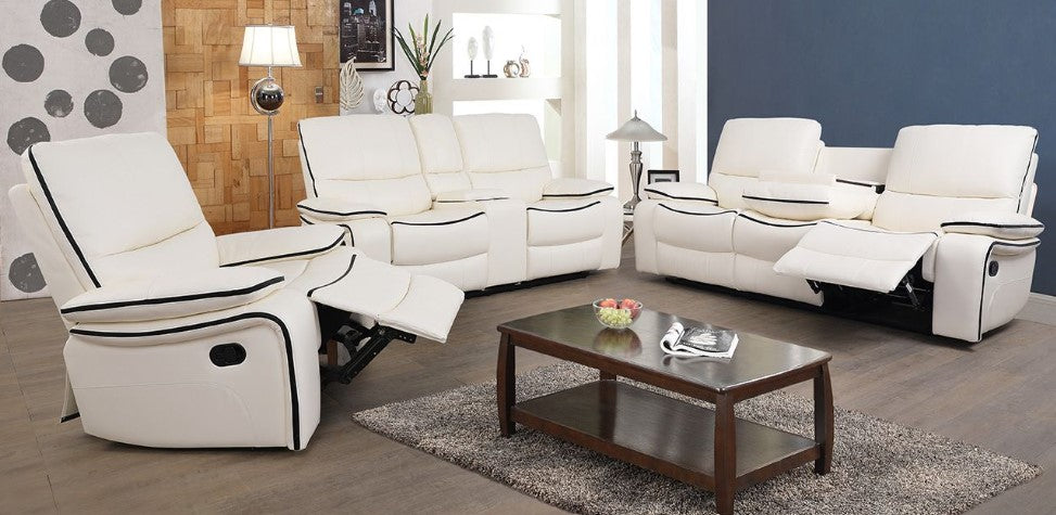 White Bonded Leather Recliners (set of 3)