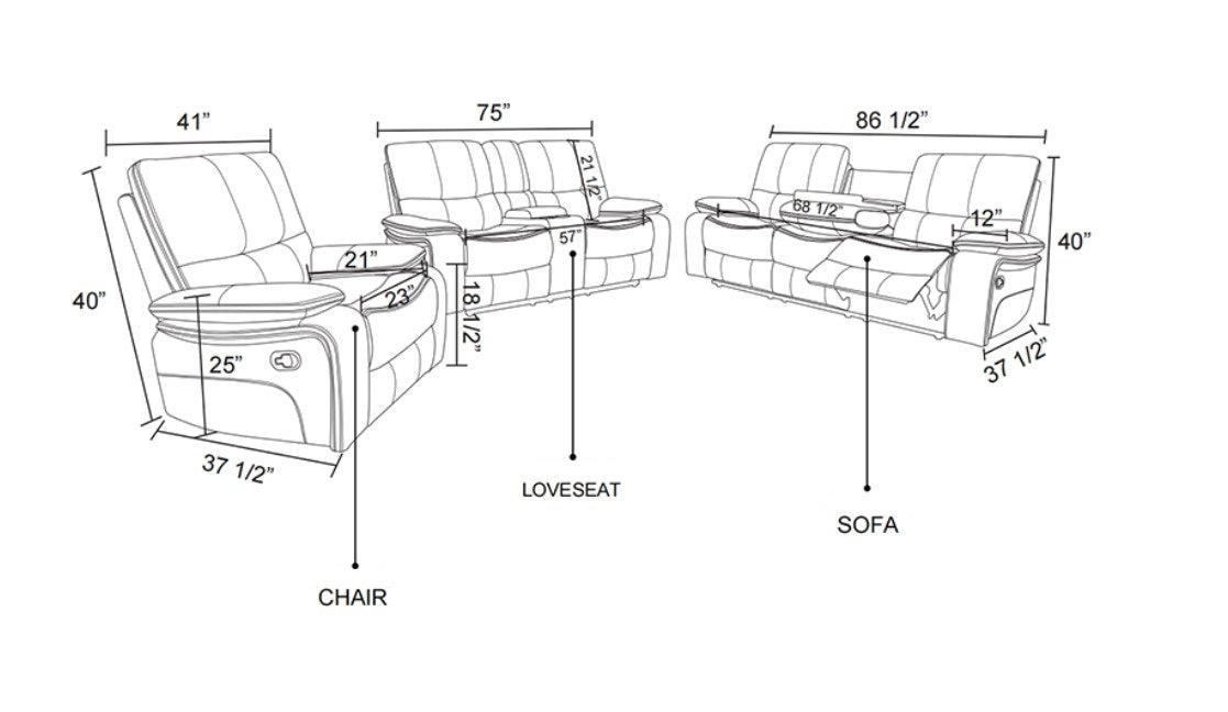 White Bonded Leather Recliners (set of 3)