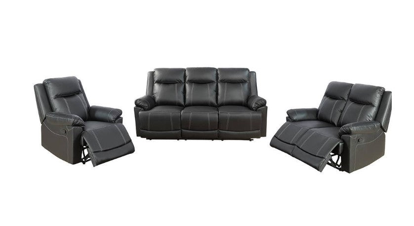 Black Faux Leather Recliner Chairs Set of 3